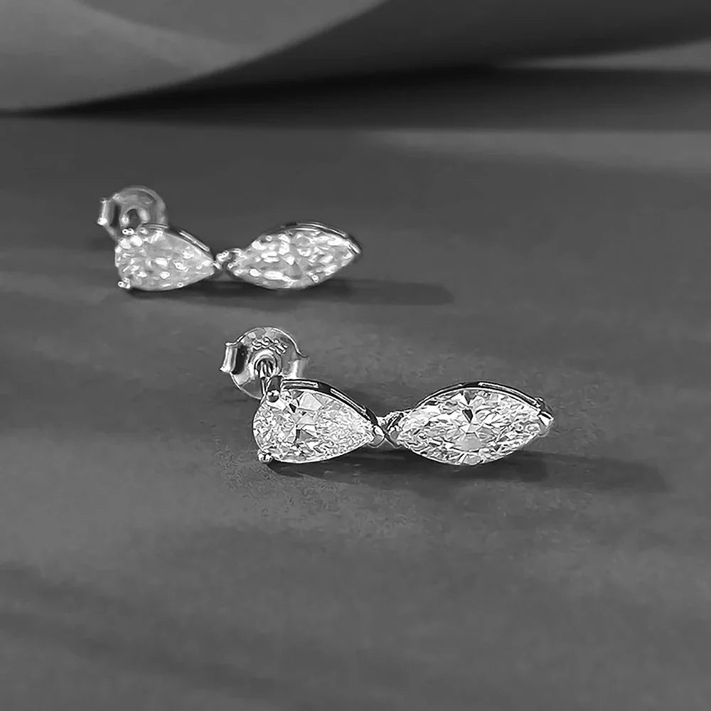 4cttw Double-stone Moissanite Drop Earrings For Women Pear-Marquise Cut Diamond Stud Earring Certified S925 Silver Fine Jewelry