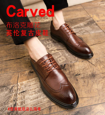 Formal Leather Shoes Men Party Social Office Shoes For Men Classic Brogue Business Wedding Shoes Men's Dress Shoes Black