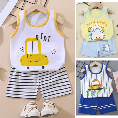 1 Set Summer Cotton Children Sets Kids Clothes Boys Girls Vest Suit Children's Clothing Baby T-Shirts Shorts Tank Top Sleeveless