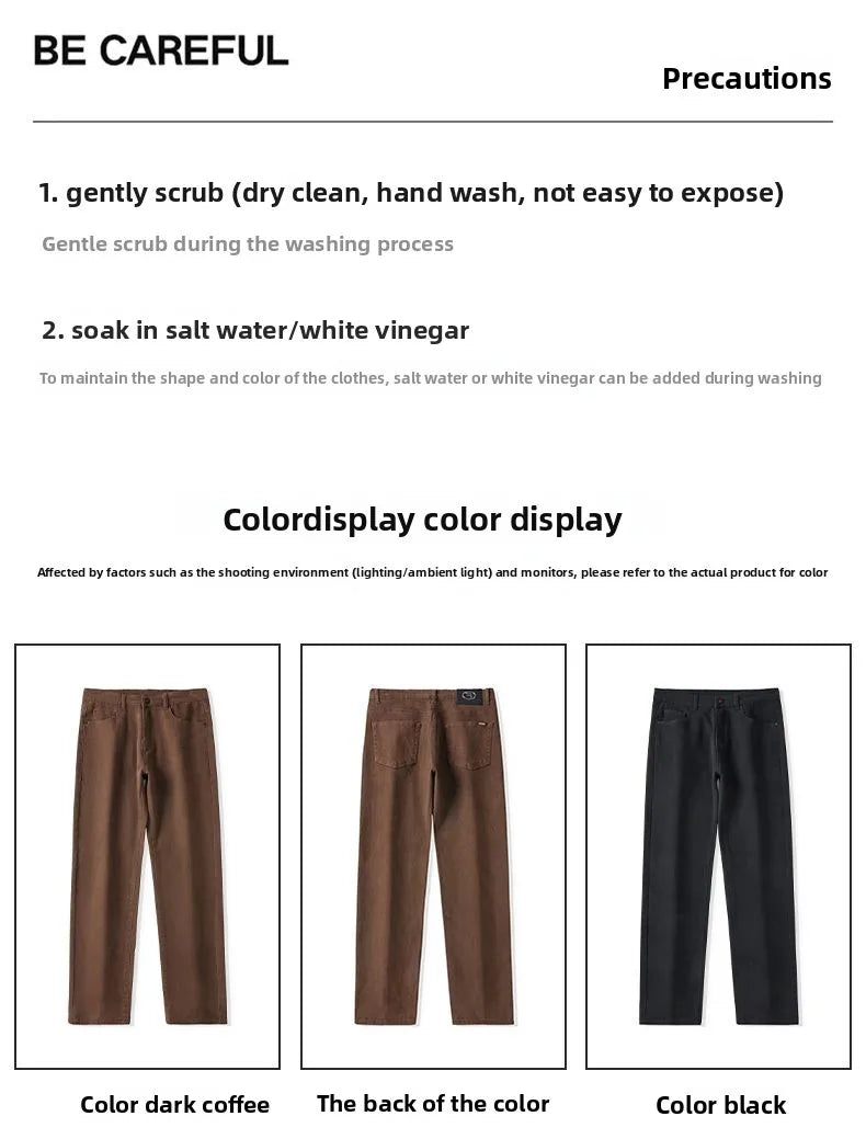 2026 Autumn Winter New Trendy Classic Jeans Male Solid Color Washed Straight Denim Pants Wide Leg Business Casual Stretchy Jeans