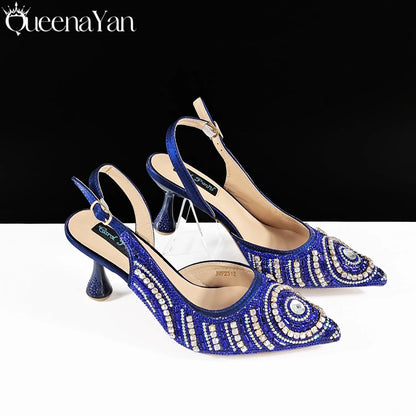 Elegant Nigerian Women's Royal Blue Only Shoes or with Rhinestone Handbag Set - Italian Design for Weddings