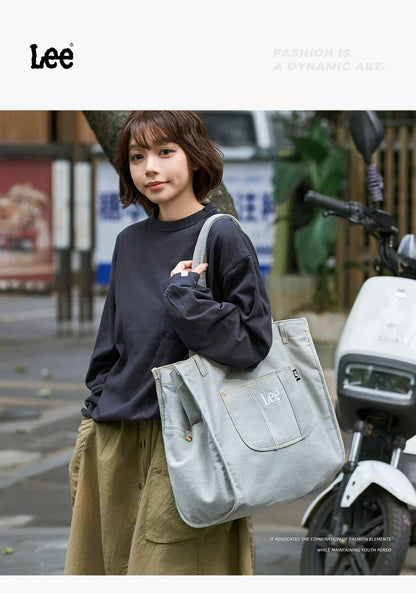 Multiple Pockets Large Capacity Denim Tote Bag Women Trend Commuting Work Shopping Ladies Jeans Handbag Utility Traveling