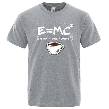 Summer Men's T-shirt 100% Cotton Casual Funny Energy=Milk+Coffee Print Men Cool Loose O-neck Tops For Men Short Sleeve Male Tees