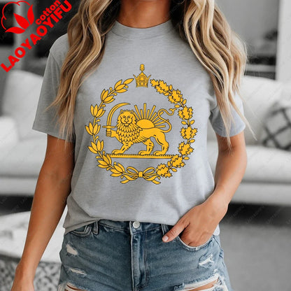 Lion and Sun Iran Persian Flag Iran Tshirt Khorshid Graphic T-Shirt Daily Life Casual Men Women Unisex Cotton Streetwear