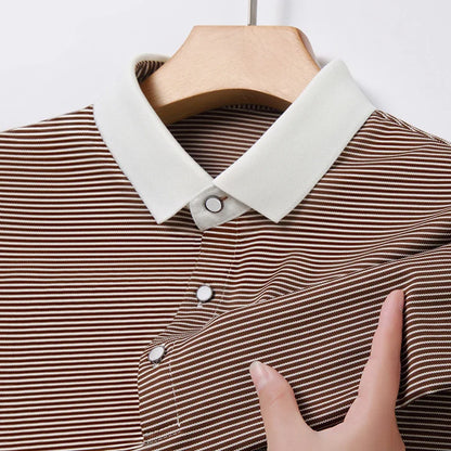 2024 Men's New Striped Cotton Business Casual Short Sleeved POLO Shirt Fashion Short Sleeved Comfortable and Breathable Top