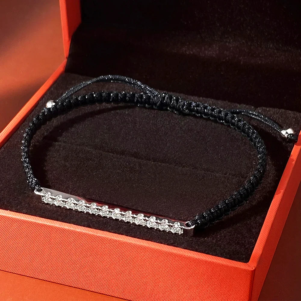 2/3mm Full Moissanite Bracelet for Women S925 Silver Lab Diamond Adjustable Braided Rope Chain Party Fine Jewelry Gift