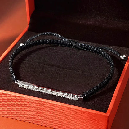 2/3mm Full Moissanite Bracelet for Women S925 Silver Lab Diamond Adjustable Braided Rope Chain Party Fine Jewelry Gift