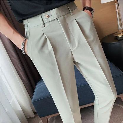 Men Slim British Style Suits Pants Business Casual Trousers Male Solid Fit Trousers High Quality Man Formal Wear Suit Pants 36