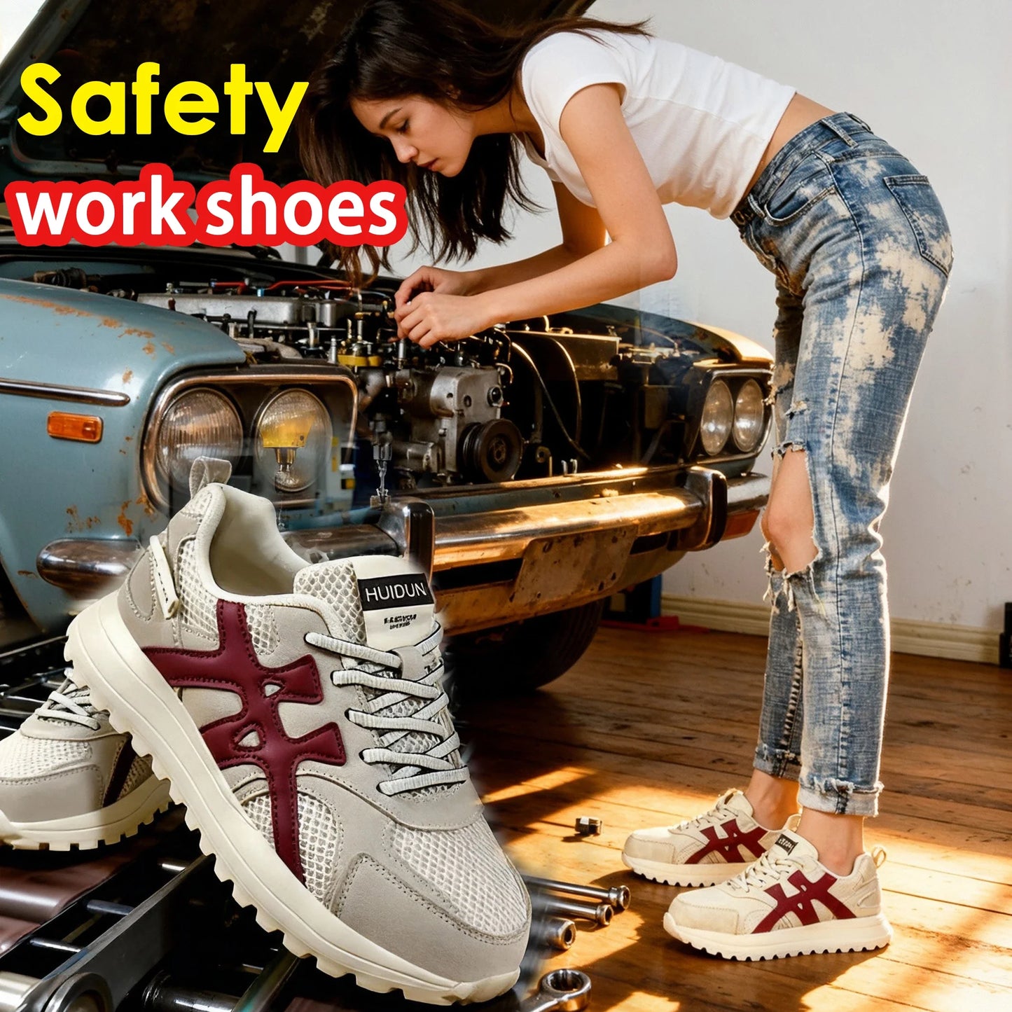Lightweigh Women safety Shoes Comfor security tennis work shoes woman steel toe Sneakers Breathable Non-Slip summer work boots