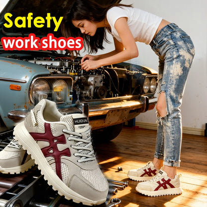 Lightweigh Women safety Shoes Comfor security tennis work shoes woman steel toe Sneakers Breathable Non-Slip summer work boots