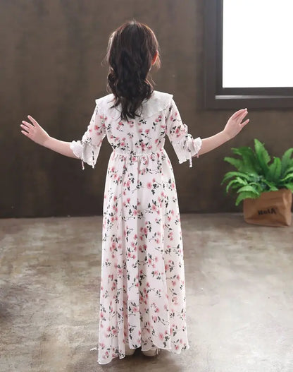 Long Floral Princess Party Dress for Girls 5-16Y Summer Elegant Bohemian Chiffon Maxi Dresses Teenage Girl Holiday Clothes 13 14