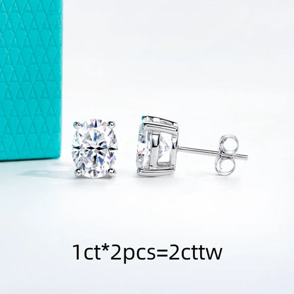 1cttw-6cttw Oval Moissanites Earrings 925 Sterling Silver D Color VVS1 Moissanite Classic Stud Earrings for Woman