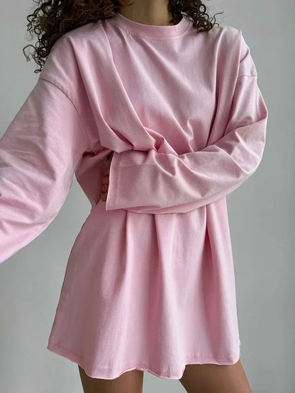 Women Summer 100% Cotton T-shirt Bottoming Spring Basic Fashionable Solid Lady Long Sleeve Loose Tops Shirts