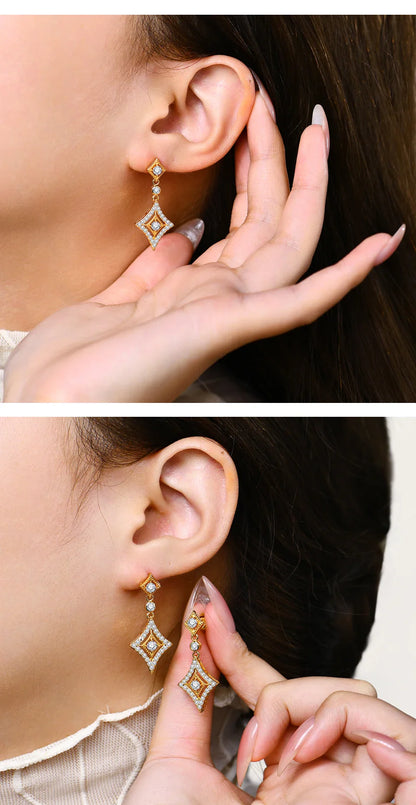 Luxurly D Color VVS1 Brilliant Moissanite Earrings for Women 925 Sterling Silver Yellow Gold Plated Anniversary Jewelry