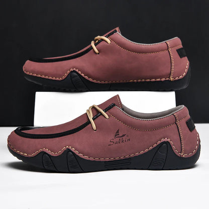 Novos Tênis Masculinos Casuais de Couro Feitos à Mão da Moda 2024 Design Sapatilhas Masculinas Mocassins Respiráveis Cano Baixo Sapatos Flats Dirigir Tamanho Grande