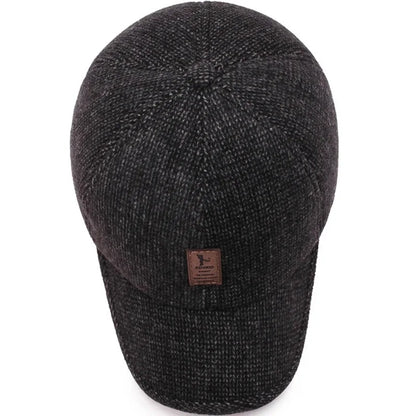 Autumn Winter Warm Men Woolen Baseball Cap Outdoor Ear Cover Earflaps Adjustable Hat Middle-aged Dad Hat With Earmuffs Design