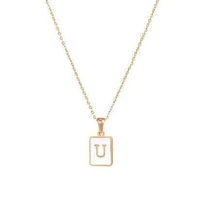 Minimalist Mother of Pearl Shell Stainless Steel Tarnish Free Initial Necklace Gold Plated Letter Necklace for Women