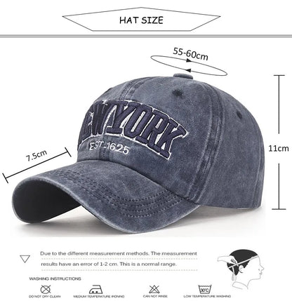 Fashion NEW YORK Embroidery Baseball Caps Outdoor Casual Adult Sun Hats Hip Hop Hat Sports Golf Caps Water Wash Snapback Hats