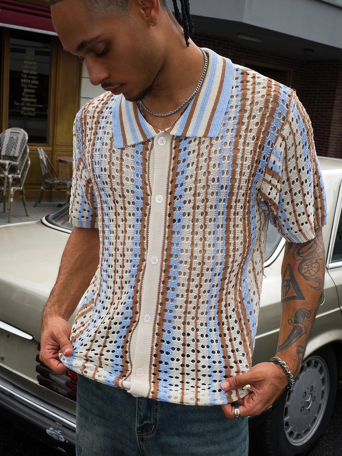 Men's Short Sleeve Summer Fashion Retro Knit Lapel Top Solid Color Soft Breathable Light Polo Knitwear Men US Size