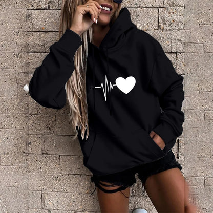 Women's Hoodies Tops Long Sleeve Sports blouse Spring Fashion fun Print Sweatshirts Solid Casual Loose Hooded Sweatshirt
