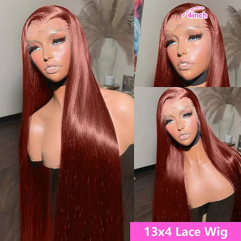 Reddish Brown Straight 13x4 HD Lace Front Human Hair Wigs Brazilian Remy Pre Plucked 30 inch Colored Lace Frontal Wig for Women