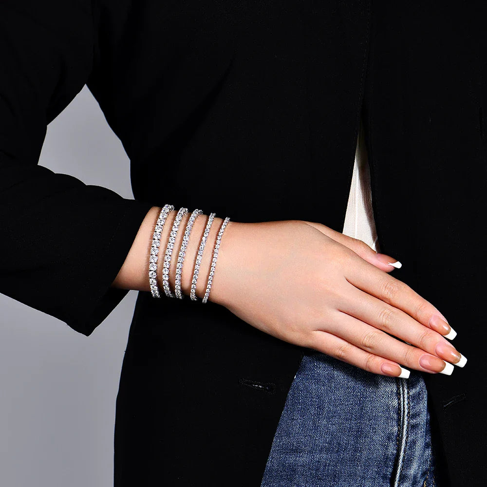 D Color Round Cut 5.0 4.0mm Moissanite Tennis Bracelet for Women Man Real 925 Sterling Silver Pass Diamond Tester Gift