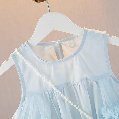 Cute blue lace sleeveless dress With Bag princess dress For 2-10 Yrs baby girls Children Clothes 6.1 Children's Day Clothing