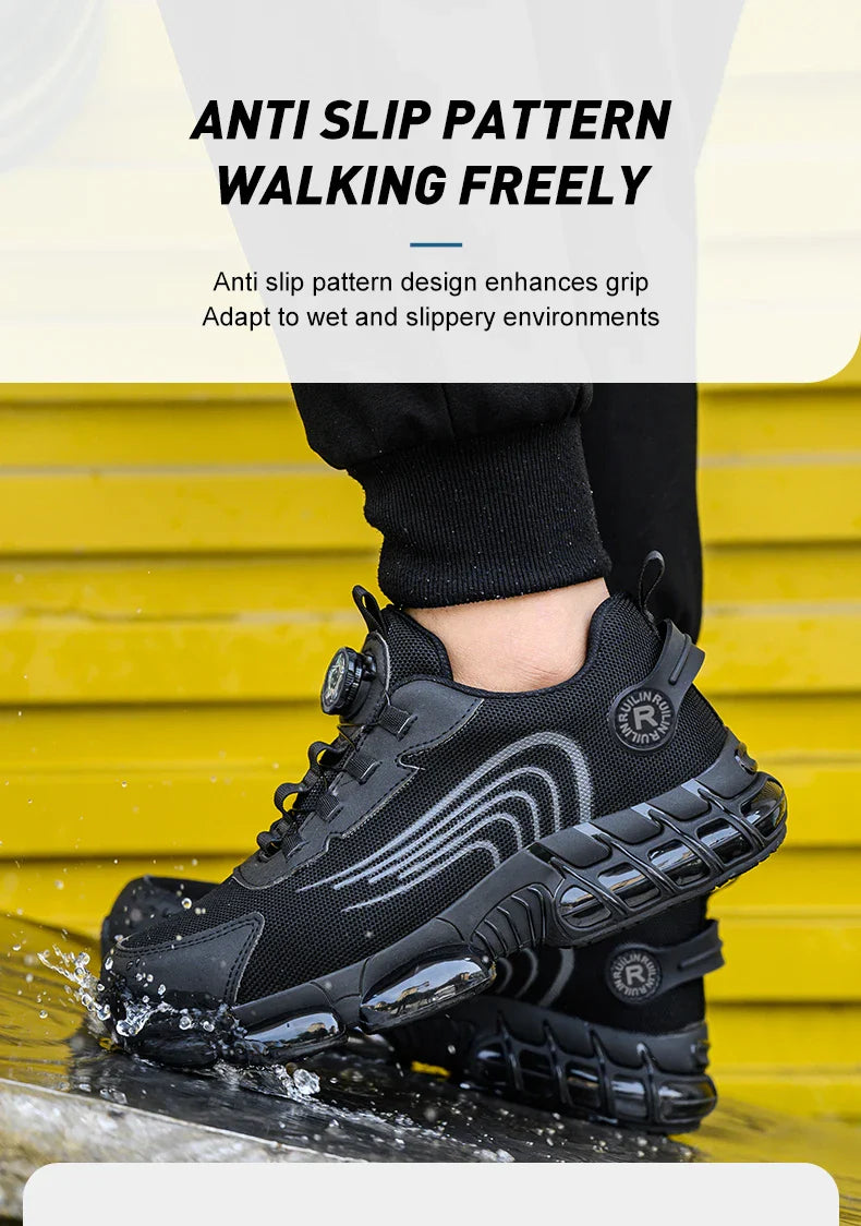 Rotating Button Work Safety Shoes for Men protection Safety Work Shoes Anti Puncture Work Sneakers Anti-smash Steel Toe Boots