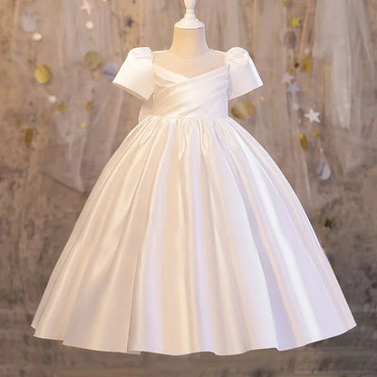 Girls Party Dresses Summer Luxury Elegant Bow Princess Dress Kids Baptism Lace Wedding Vest Birthday Evening Clothes 1-16 Year