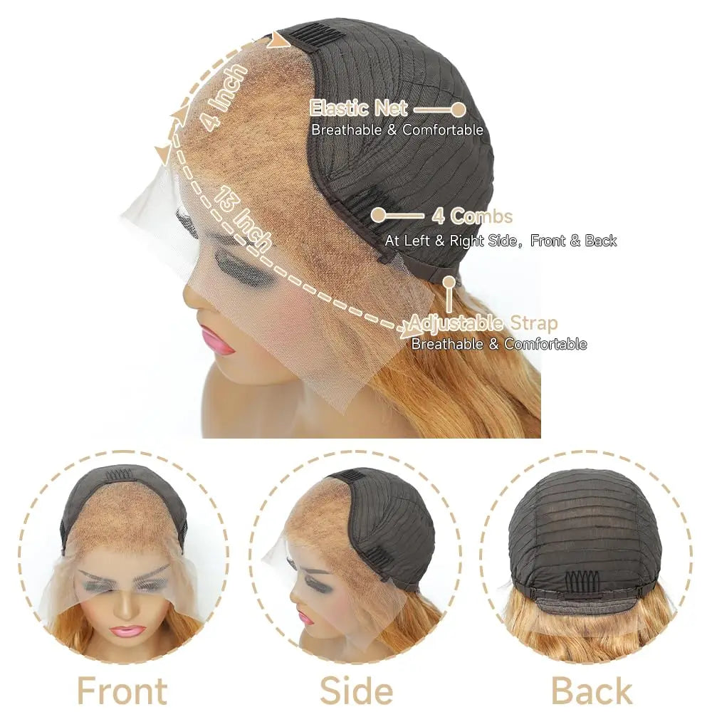 13x6 HD Lace Front Human Hair Wig 210% Density Body Wave Human Hair Wigs Colored 27# Pre Plucked Brazilian Hair