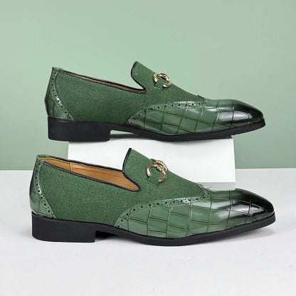 Men's Formal Leather Shoes British Style Oxford Loafers Pointed Toe Breathable Non-Slip Business Dress Wedding Office Green Shoe