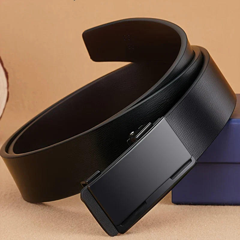 Men Leather Belt Black Metal Toothless Automatic Buckle Business Casual PU Leather Men's Fashion High Quality Belt
