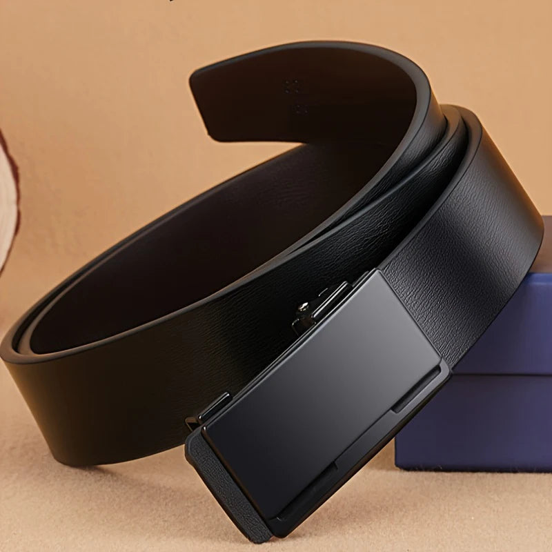Men Leather Belt Black Metal Toothless Automatic Buckle Business Casual PU Leather Men's Fashion High Quality Belt