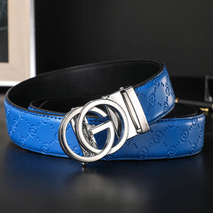 New Width 3.4cm Men's Belt Business Formal Real Leather Canvas Male Belt High Quality Metal Automatic Buckle Belt for men jeans