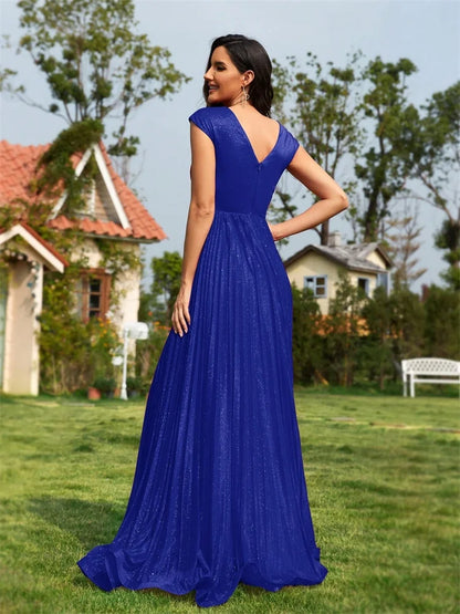 Luxury Deep V-Neck Chiffon Royal Blue Evening Dresses Women Elegant V-back Wedding Party Long Prom Cocktail Dress