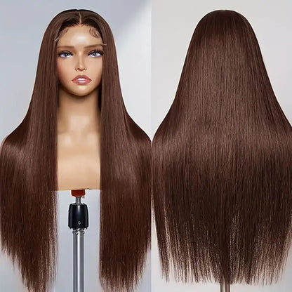 30 Inch 13x4 Transparent Lace Frontal Wig Brazilian Chocolate Brown Straight 13x6 Lace Front Human Hair Wig Preplucked For Women