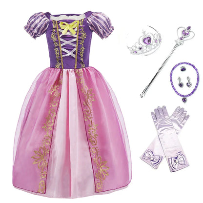 Little Girl Rapunzel Costume Party Fancy Princess Dress Christmas Cosplay Belle Sleeping Beauty Cinderella Carnival Disguise