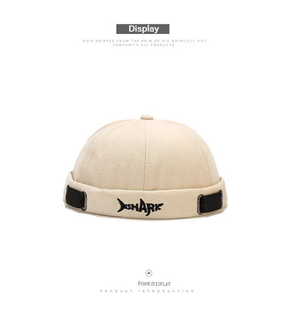 Embroidery Docker Cap Without Visor Shark Letter Brimless Caps Beanies Dome Adjustable Skullcap Solid Color Fashion Hat