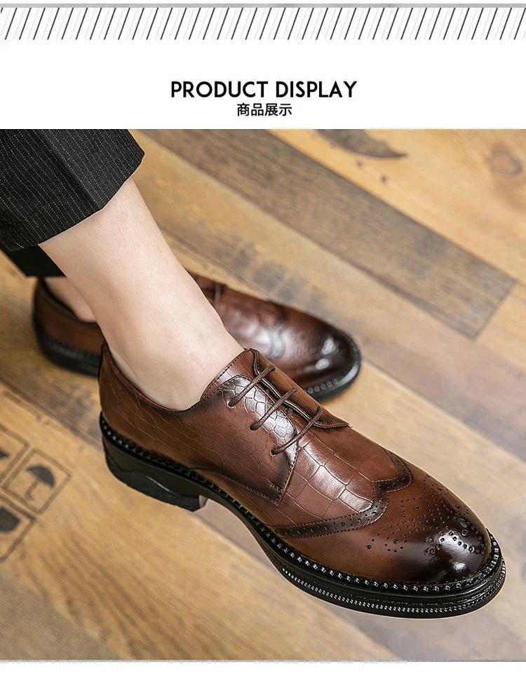 Luxury Men Brogue Dress Shoes Men Suit Casual Shoes Formal Business Leather Shoes Men Brown Wedding Italian Banquet Shoe Size 46