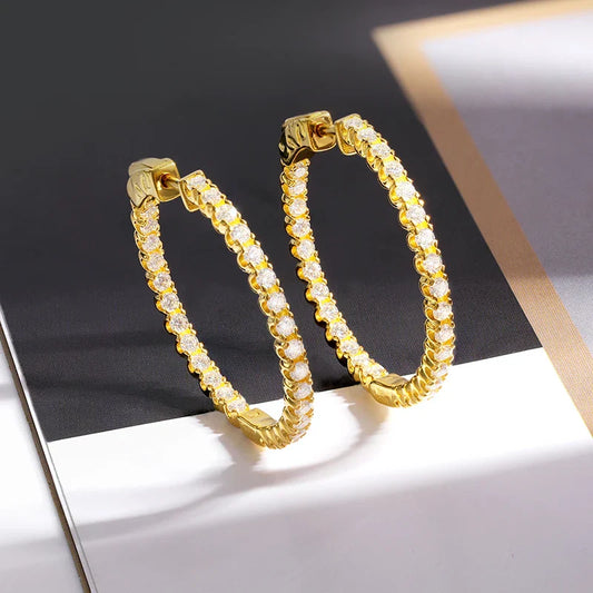 Sparkling Full 2mm 0.03CT D Color Moissanite Hoop Earrings For Women S925 Silver Plated 18K Rose Gold All Diamond Earring