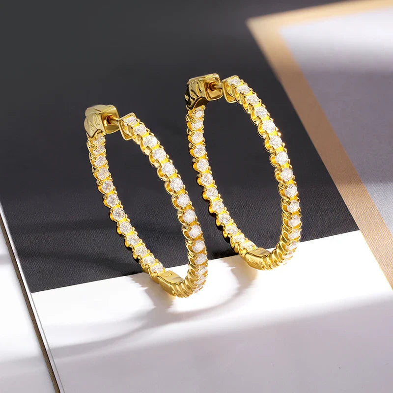 Luxury Designer D Color Full 2mm Moissanite Hoop Earrings For Women Party S925 Silver Plated 18K Gold Diamond Earring Gift