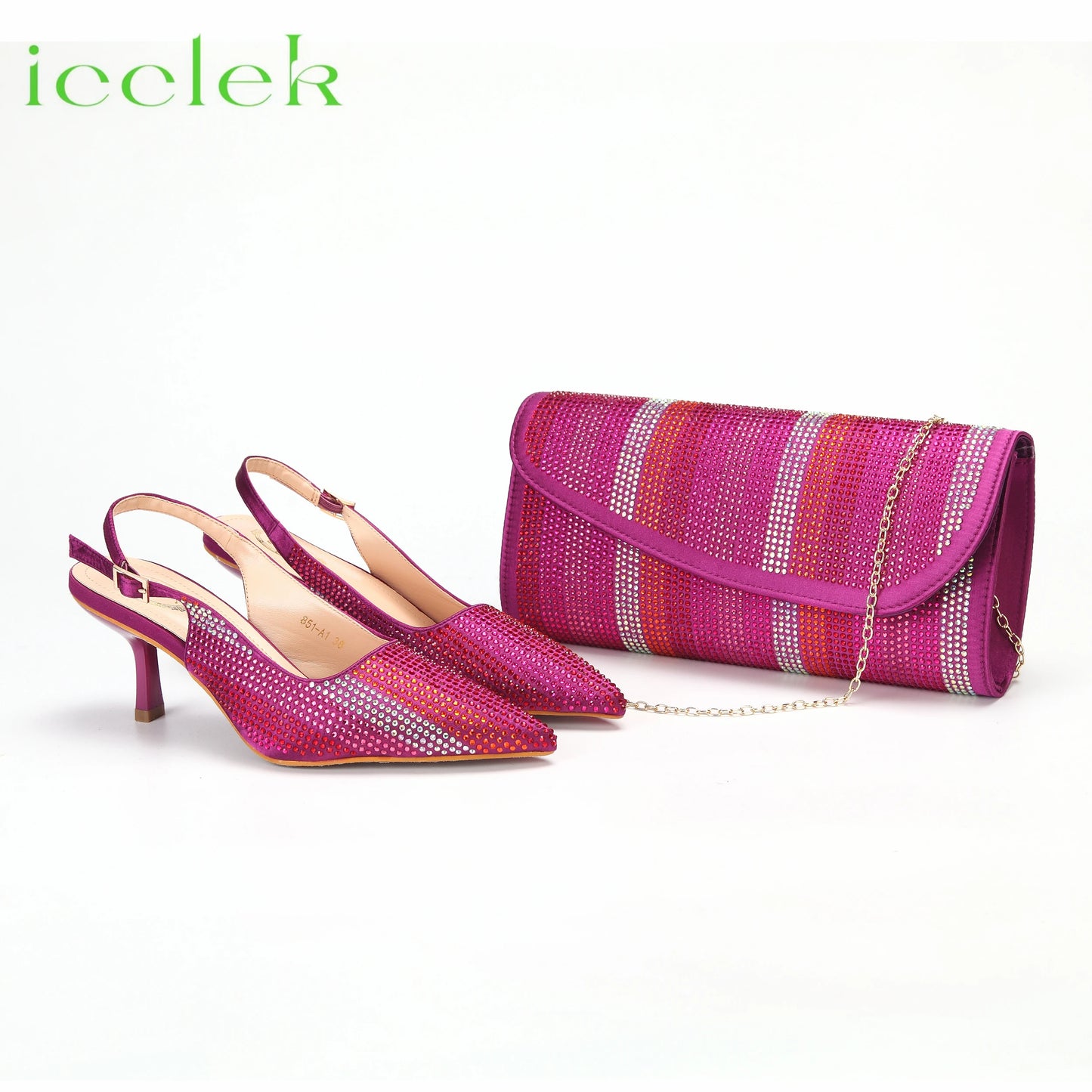 Italian Design African Women's High Heels Pointed Toe Sandals Party Wedding Party Magenta Color Shoes and Bags Set
