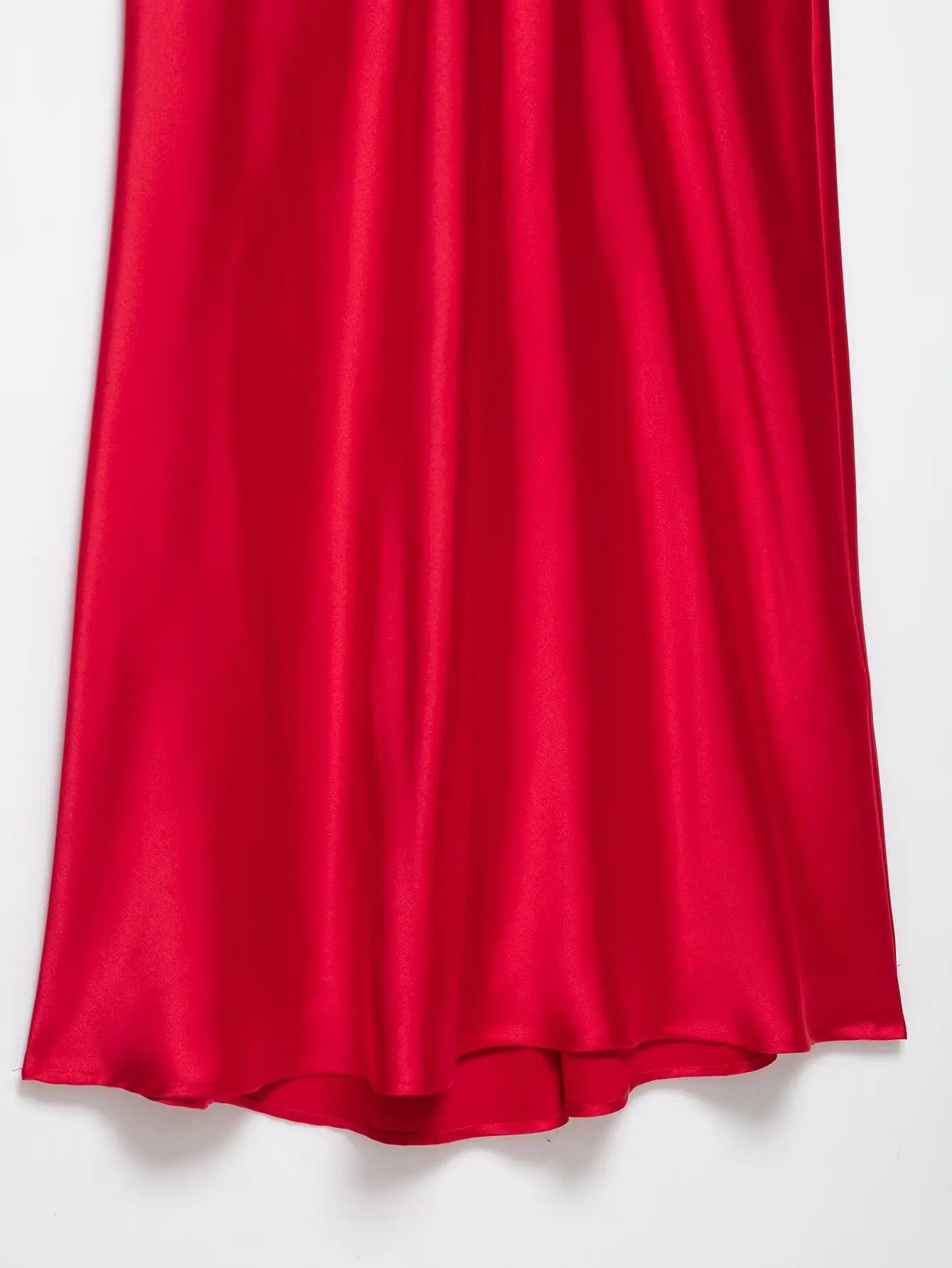 Women Red V-Neck Holiday Style Satin Texture Long Dress Sleeveless Summer Women's Back Zipper Fashion Sling Dresses