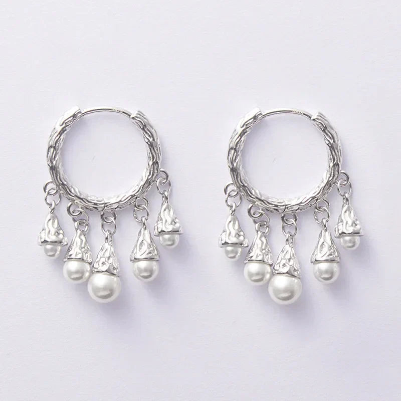 New 925 Sterling Silver Hoop Earrings Pearl Droplet Irregular Vintage Punk For Women Girl Gift Jewelry Dropshipping Wholesale