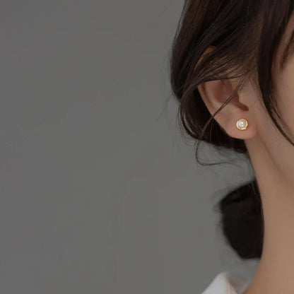 925 Sterling Silver Simple Natural Baroque Pearl Korean Stud Earrings for Women Fashion Moon Surface Statement Jewelry