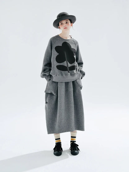 Autumn 2023 new original design Air layer pinched grey skirt loose 234284