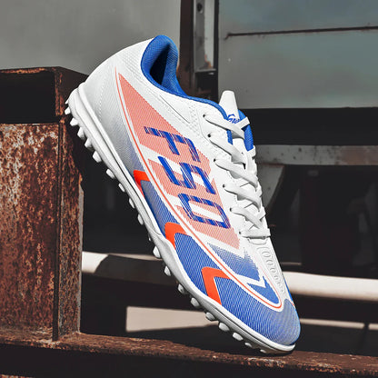 Breathable TF Soccer Shoes Men Women Kids PU+Fabric Non-Slip Wear-Resistant Rubber Sole Training Shoes
