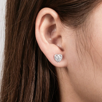 1cttw D Color Moissanite Halo Earrings 925 Sterling Silver 18k Gold Plated Heart Stud Earring for Women Jewelry Gifts