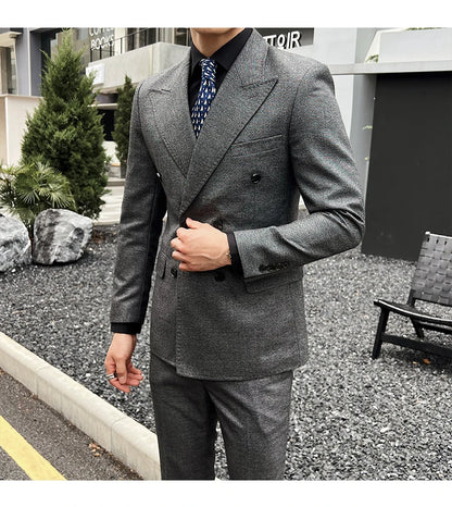 Men Vintage Luxury Double Breasted Slim Fit Lapel Evening Gown ltalian Style Fashion High-end Groom Wedding Party Tuxedo 2 Piece