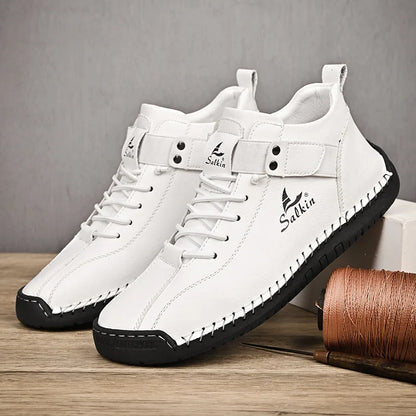 New 2025 Handmade Leather Casual Men Shoes Design Sneakers Man Breathable Leather Shoes Ankle Boots Outdoor Non Slip Walking